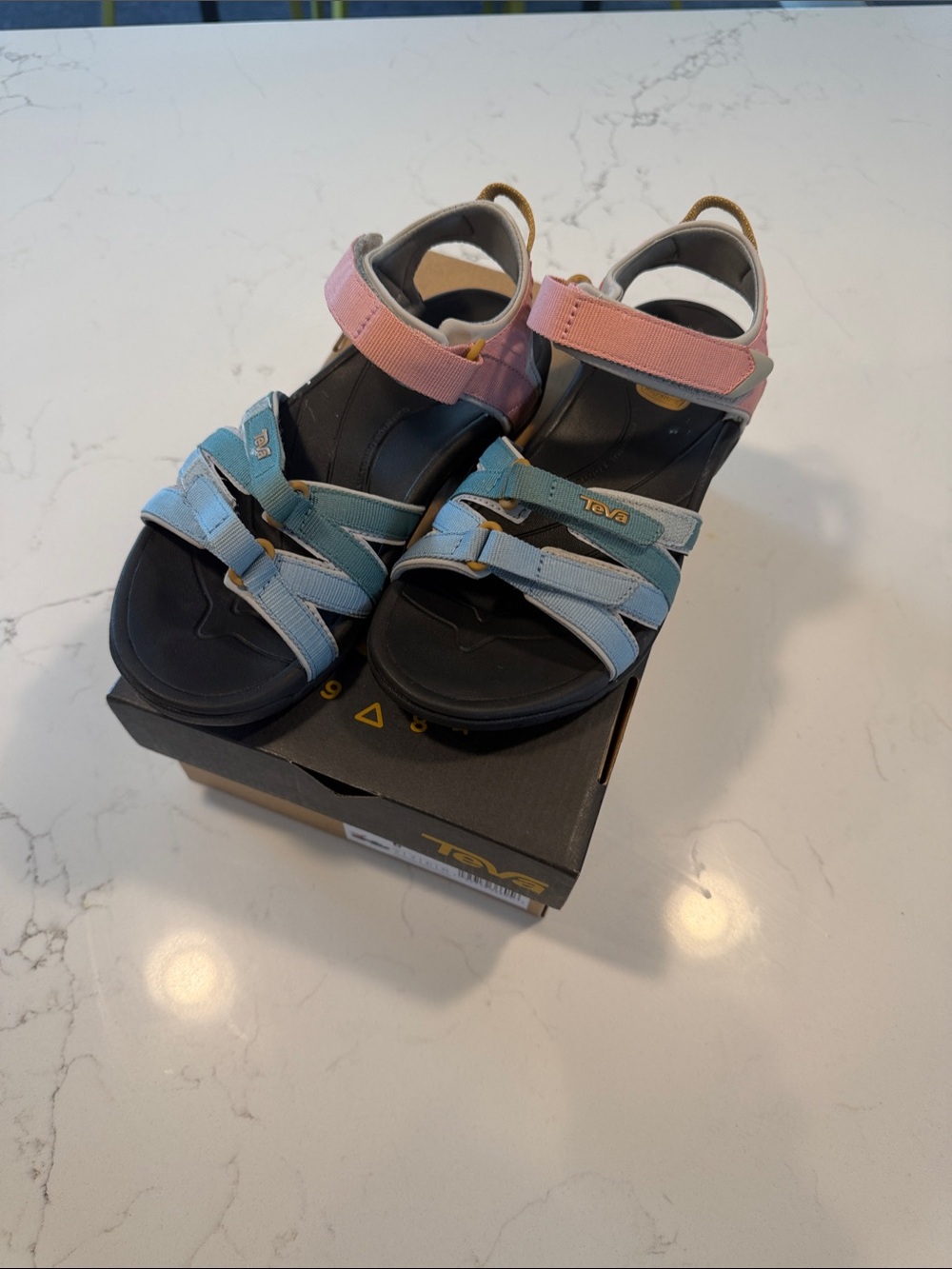 Teva Women's Strappy Sandals in Pink and Light Blue